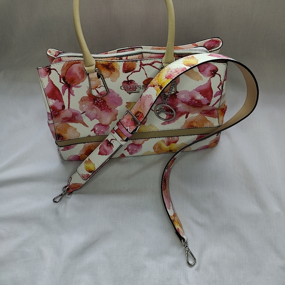 Guess Floral Faux Leather Handbag - Detachable Shoulder Strap - Picture 4 of 9